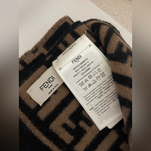 FF Fendi Scarf Brown Wool And Cashmere Logo  Italy - Picture 4 of 7